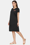Rosaline U&I Knit Cotton Knee Length Nightdress - Anthra Melange — thumbnail 2